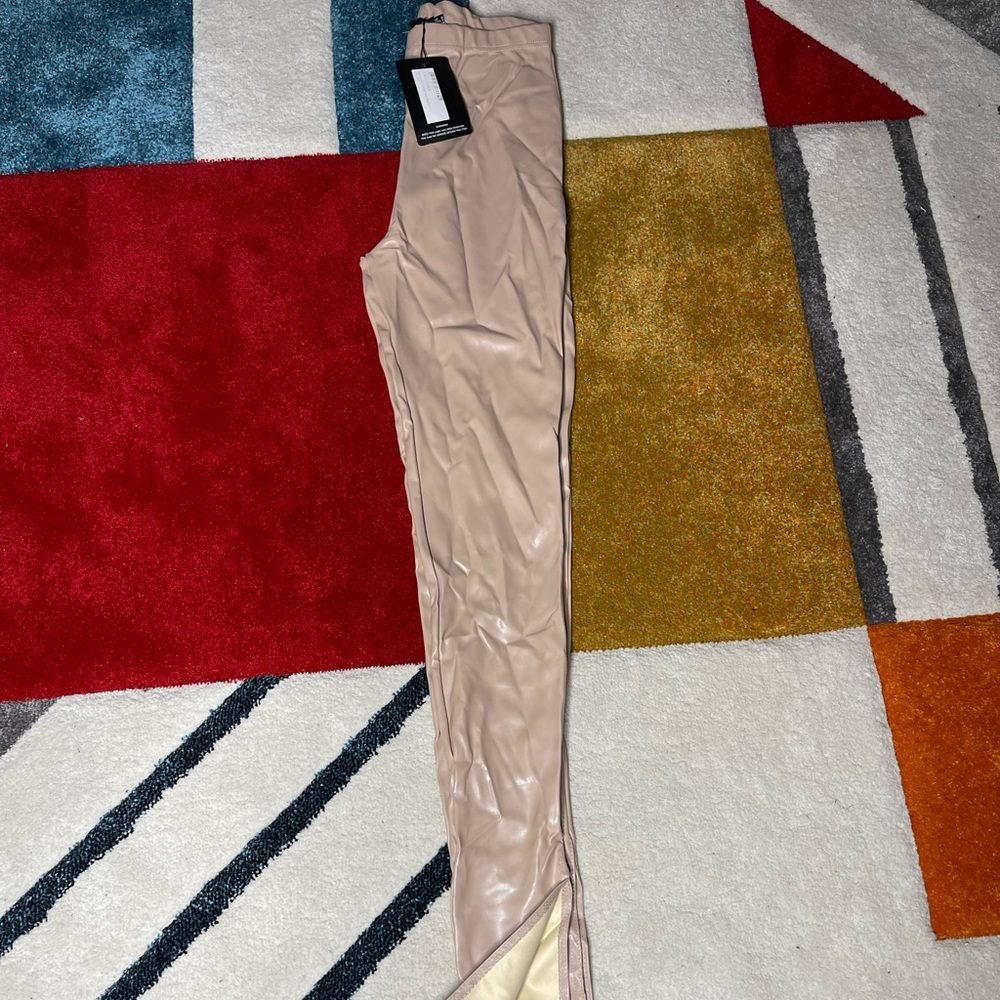 PLT Stone Faux Leather Split Hem Leggings